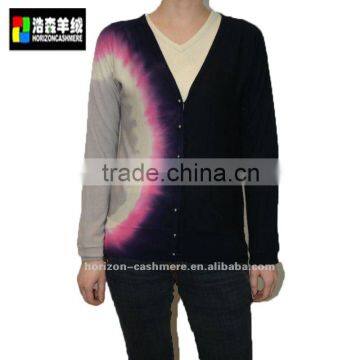 Women Graceful V Neck Cashmere Sweater, Women Tie-Dye Cashmere Sweater