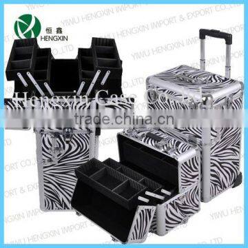 Zebra Aluminum trolley beauty case rolling train Makeup Cosmetic Case Hair Style Lockable Box