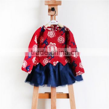 christmas printed dress girls winter woolen dress