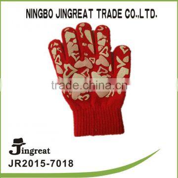 2015 red knitted custom Offset printing gloves