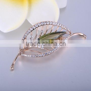 Fashion leaf Shape Design Rhinestone Brooch for Mothers Day Gifts Wedding