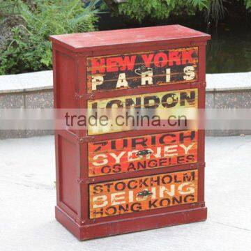 American antique red Wooden Cabinet with drawer