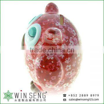 Dealers Coins Owl Shape Cherry Blossoms Flower Patterns Ceramic Animal Piggy Bank for Decoration photo-4