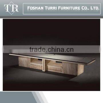 Italy Modern Design TV Stand Glass Top White Travertine Base