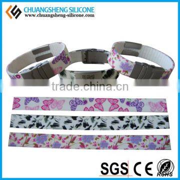 2016 hot selling promotional gift silicone engravable Stainless Steel Sheet, cool fashion bracelet, beautiful wristband