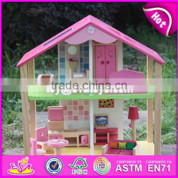 2017 New Products Lovely Girls Pink Wooden Dolls House for Sale W06A165 photo-6