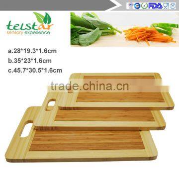 3pcOrganic bamboo cutting boards - large kitchen cutting board and wooden cheese board - wooden pallets and juice drip tray slot