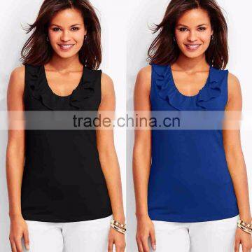 Fancy Bulk Blank T-shirts 100% Cotton Ruffled V-neckline T-shirts Wholesale Custom Made in China 93% Rayon 7% Spandex