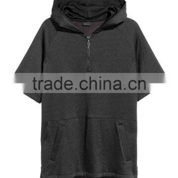 Custom quarter zipper short sleeve 100%cotton blank black hoodies