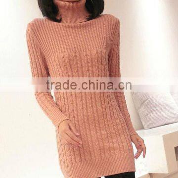 Ladies fashion turtle neck solid long slim knit winter sweater