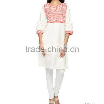 Ladies White Kurta Cotton on Printed Pattern Designs HSD2288