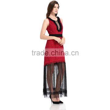 New 2017 Design Long Red Stitching Fashion Lady Dress photo-5