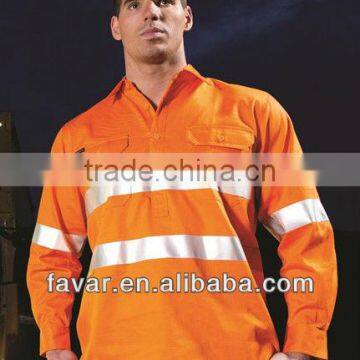 Hi Vis reflectivet close front cotton drill 3M safety shirt UPF50+