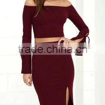 2017 Two Piece Set Women Clothing off the Shoulder Long Sleeves Top and Slim Skirt photo-2