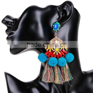 Bohemian jewelry fashion rhinestone colorful tassel earrings for women