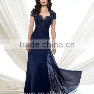 3 Colors Lace Cap Sleeve Chiffon Flowing Simple Long Dress photo-2