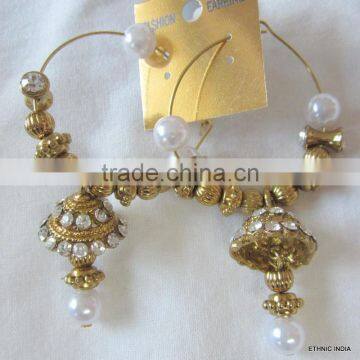 Hoop ring Jhumka gold tone dangler EARRINGS