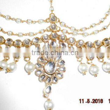 MATHAPATTI DAMINI PEARL KUNDAN Maang TIKA GOLD TONE CRYSTAL Hair Accessory photo-2