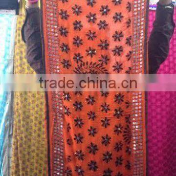 Narrow Stole orange hand embroidered PHULKARI GEORGETTE DUPATTA SHAWL stole