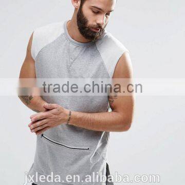 OEM wholesale men stylish zip pocket sleeveless sweatshirt