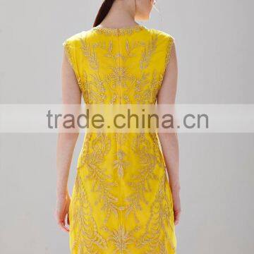 A-Line Neck Design Shinny Gold Ladies Casual Slim Fashion Dress With Zipper Black SR-D9789 photo-4