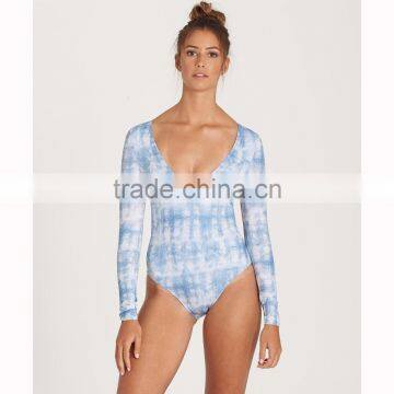 All Day Surf Lady Bodysuit Customizable Long Sleeves Deep V Neckline Swimsuit One Piece Rashguard 4 Way Stretchy Swimwear photo-5