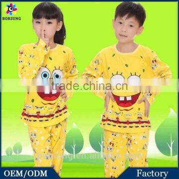 2015 high quality 100% cotton kids funny cartoon pajama long sleeve printed pajamas