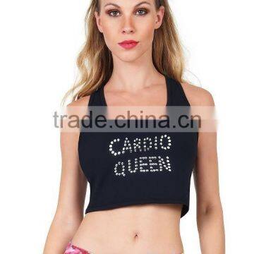 2015 Fashion Design Womens Sexy Activewear Crop Top Cotton Spandex Custom Printed Racer Back Cropped Tank Tops