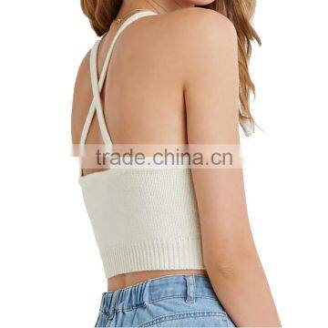 Sexy V-neck Open Back Acrylic Cropped Women Tank Tops in Bulk photo-2