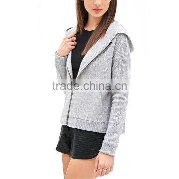 Loose Drop Shoulder Front Zipper Wool-blend Sweater Hooded Cardigan With Pockets photo-2