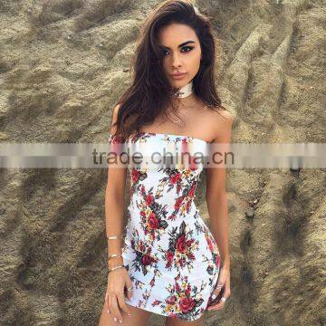 New Sexy Off Shoulder Dresses Women Summer Flowers Bodycon Party Dresses With Choker photo-6