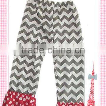 Wholesale Cotton Grey Stripe Chevron Baby Long Trousers With Ruffles Baby Pants For Girls Long Legging with polka dot