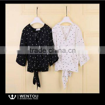 Wholesale Ladies Short Sleeve V Neck Dot Print Blouse