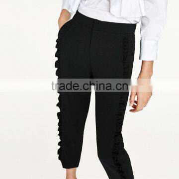 2017 Oem Eco-friendely Pink Cropped Flowing Frilled Women's Trousers photo-4