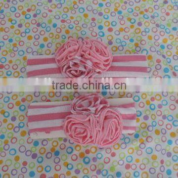 Mom&me Craft Flower Hairband 2016 Stripe Cotton Elastic Headband With Three Ruffle Flower Kids Hairwear Wholesale photo-4