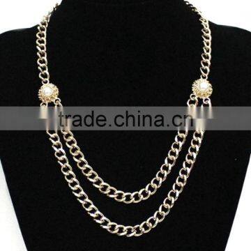 Gold Double Layered Pearl Necklace Dainty Everyday Thick Chain Jewelry