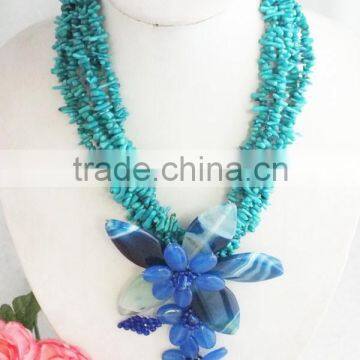 Free shipping!!2015 the newest design by royal blue coral and semi-precious stone flower