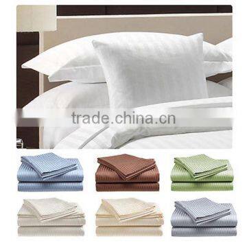 satin stripe fabric, white hotel bed set/bed linen