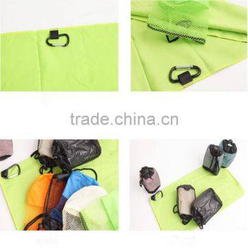 Microfiber Suede Sport Towel With Mesh Bag Embossed Logo Design