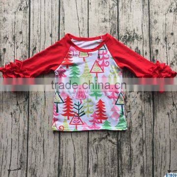 2017 Wholesale Baby Red Ruffle Sleeved Raglan Shirts Kids Cottton 3/4 Icing Sleeves t-shirt