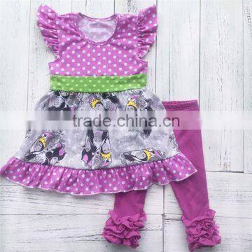 Good prices super quality flutter sleeve dot design cartoon pattern grils ruffle halloween outfits