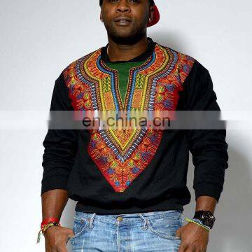 custom autumn men wear dashiki wax print patchwork African man sweater