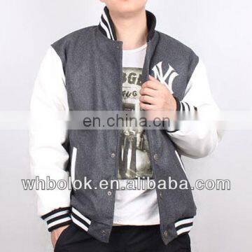 Custom logo Men's melton wool baseball jacket pu sleeve varsity jacket winter quilted jacket