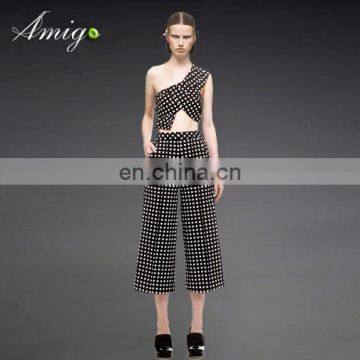 2015 new fashion women irregular elegant check patern two piece set