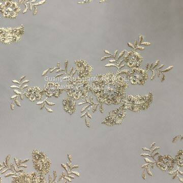 High Fashionable Design Dress Textile Embroidery Lace Fabric With Crystal photo-2
