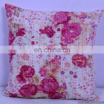 White Floral Bright Indoor/Outdoor Pillow Decorative Kantha Cushion, Hand stiched Pillow Cover-Outdoor Cushion cover