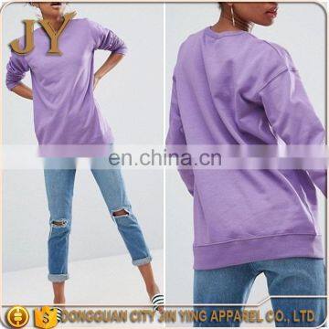 Wholesale 100 Cotton Plain Design Boyfriend Purple Sweatshirt with Fitted Trims