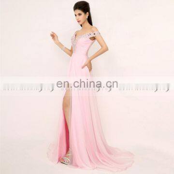Elegant One Shoulder Unique Beading Chiffon Glittering Beads Long Evening Dress XU013 photo-2