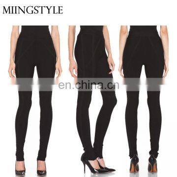 High quality factory price women black soft middle waist elastic fabric polyester sexy bandage pants