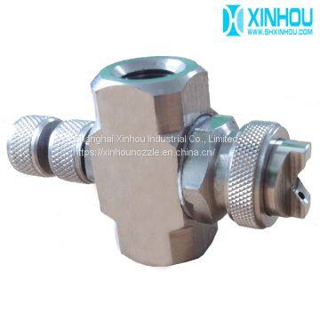 Dust control external mixing air water spray nozzle